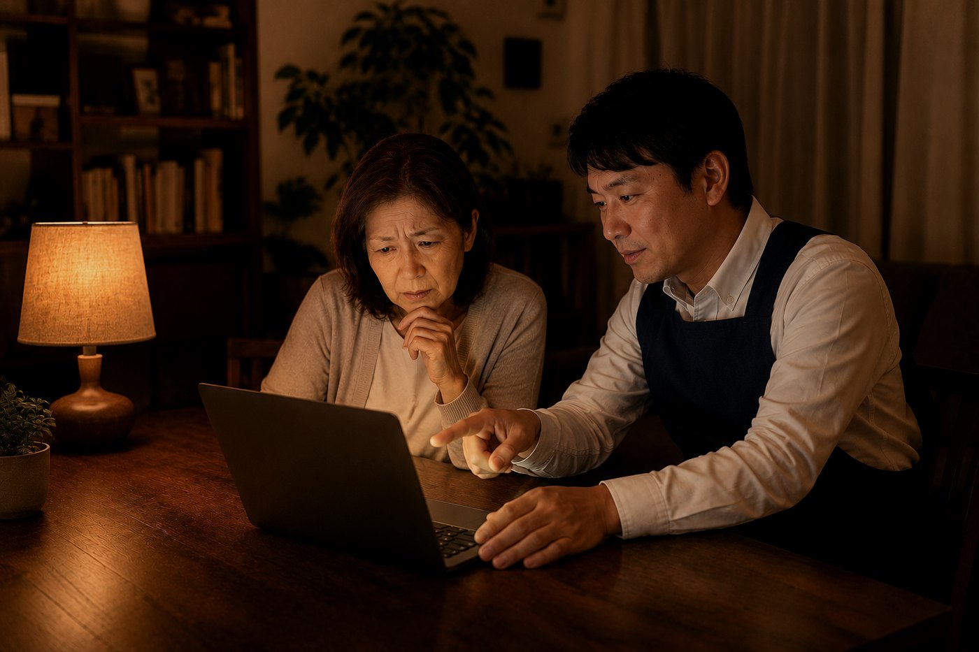 吉祥寺・三鷹のお客様のご自宅で、パソコンに表示された偽のセキュリティ警告を確認しているところ