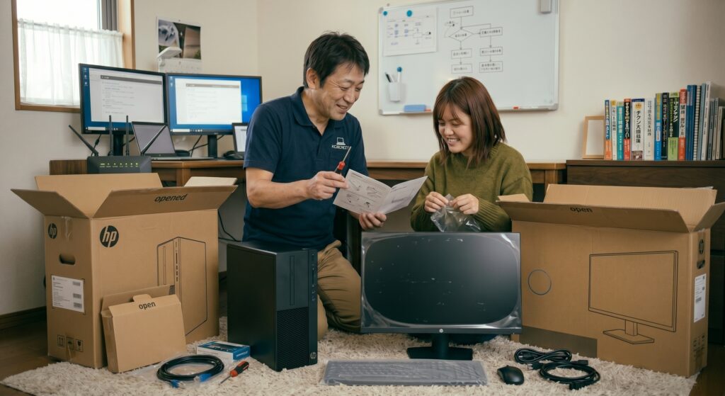 こんなお悩みありませんか?
ネット通販や家電量販店で新しいPCを買ったが、初期設定が不安
古いパソコンから、写真や年賀状のデータを丸ごと移したい
WordやExcel(Office)のライセンス認証・インストールができない
購入時の不要な初期アプリを削除して、最初から快適に使いたい